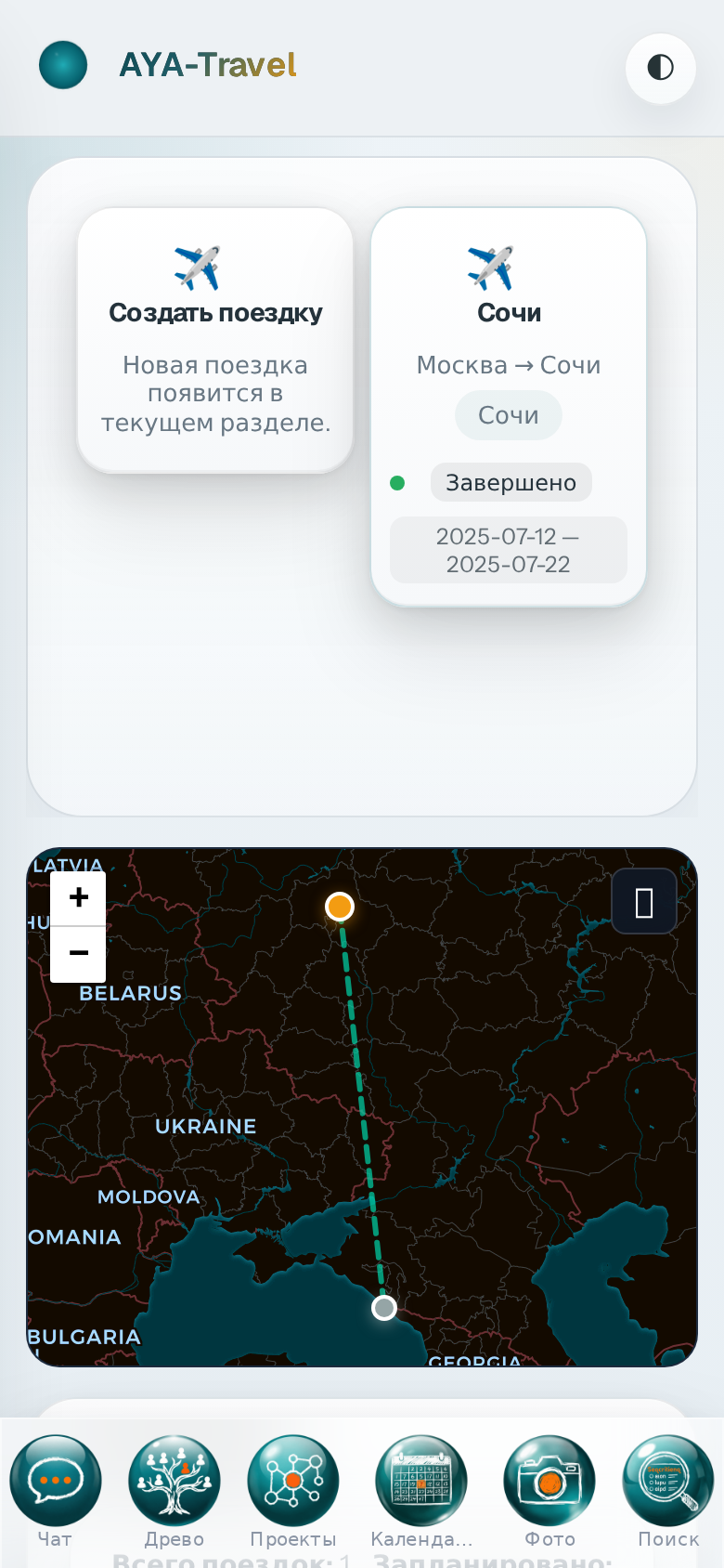 Интерфейс AYA — Путешествия